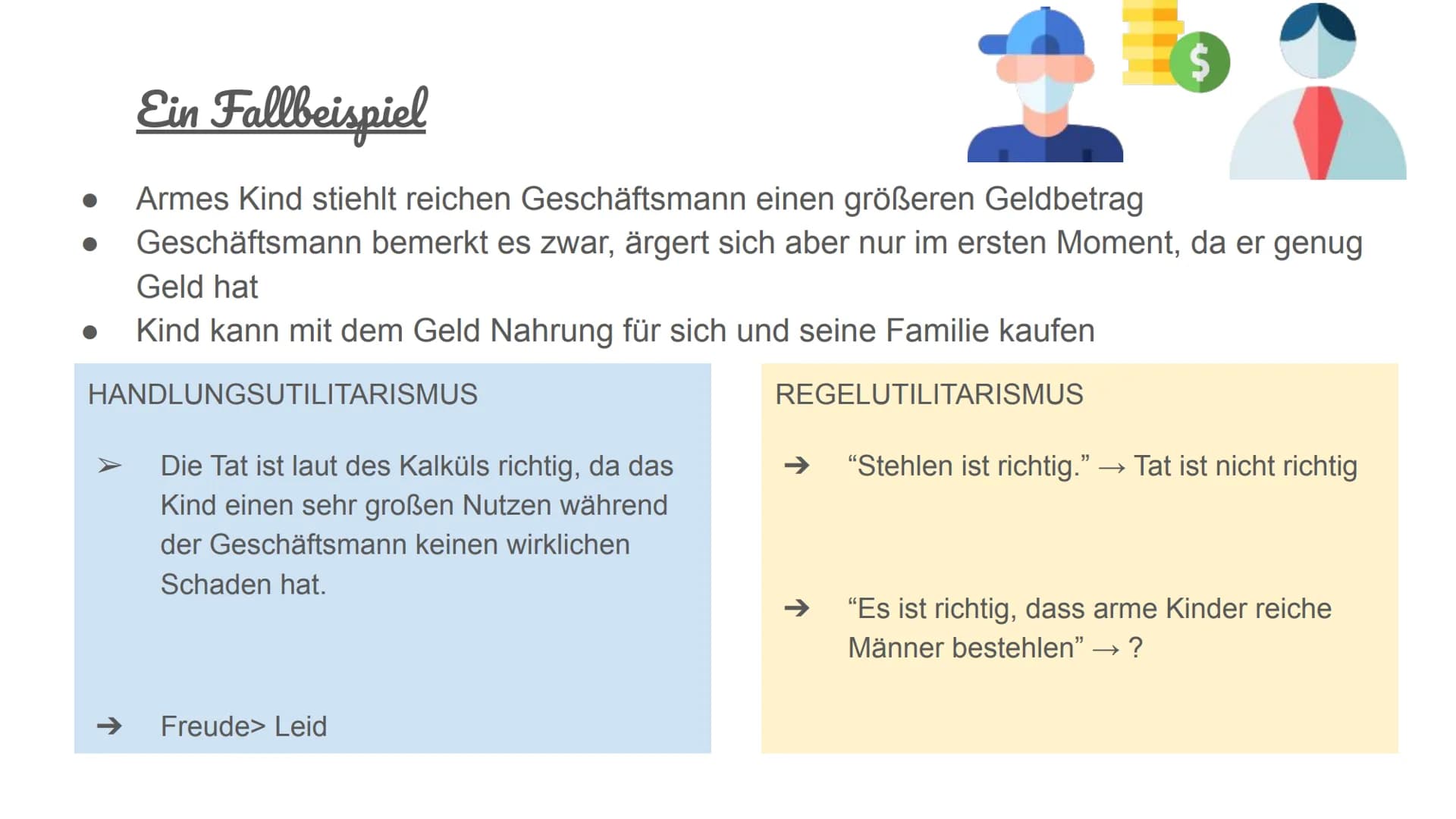 Regelutilitarismus
im Vergleich zum Handlungsutilitarismus
? Inhaltsverzeichnis
1. Handlungsutilitarismus
2. Regelutilitarismus
3. Unterschi