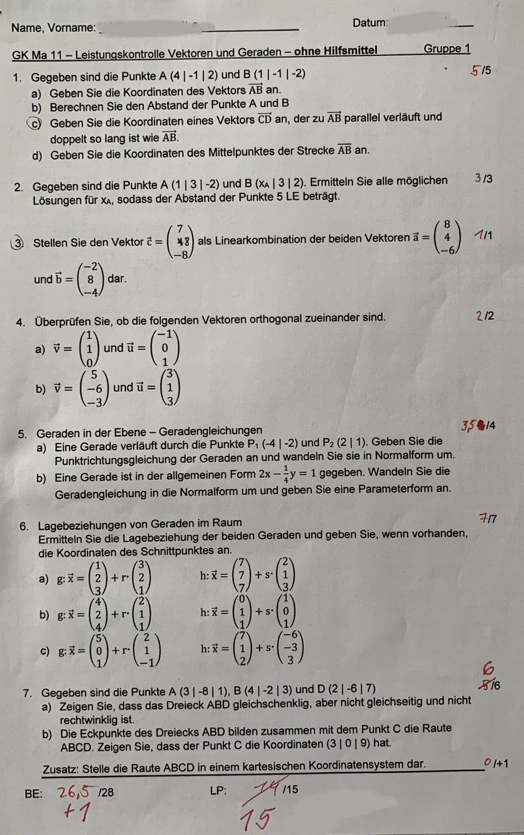 Mathe 11. Klasse: Alles über Vektoren und Geraden mit Übungsaufgaben