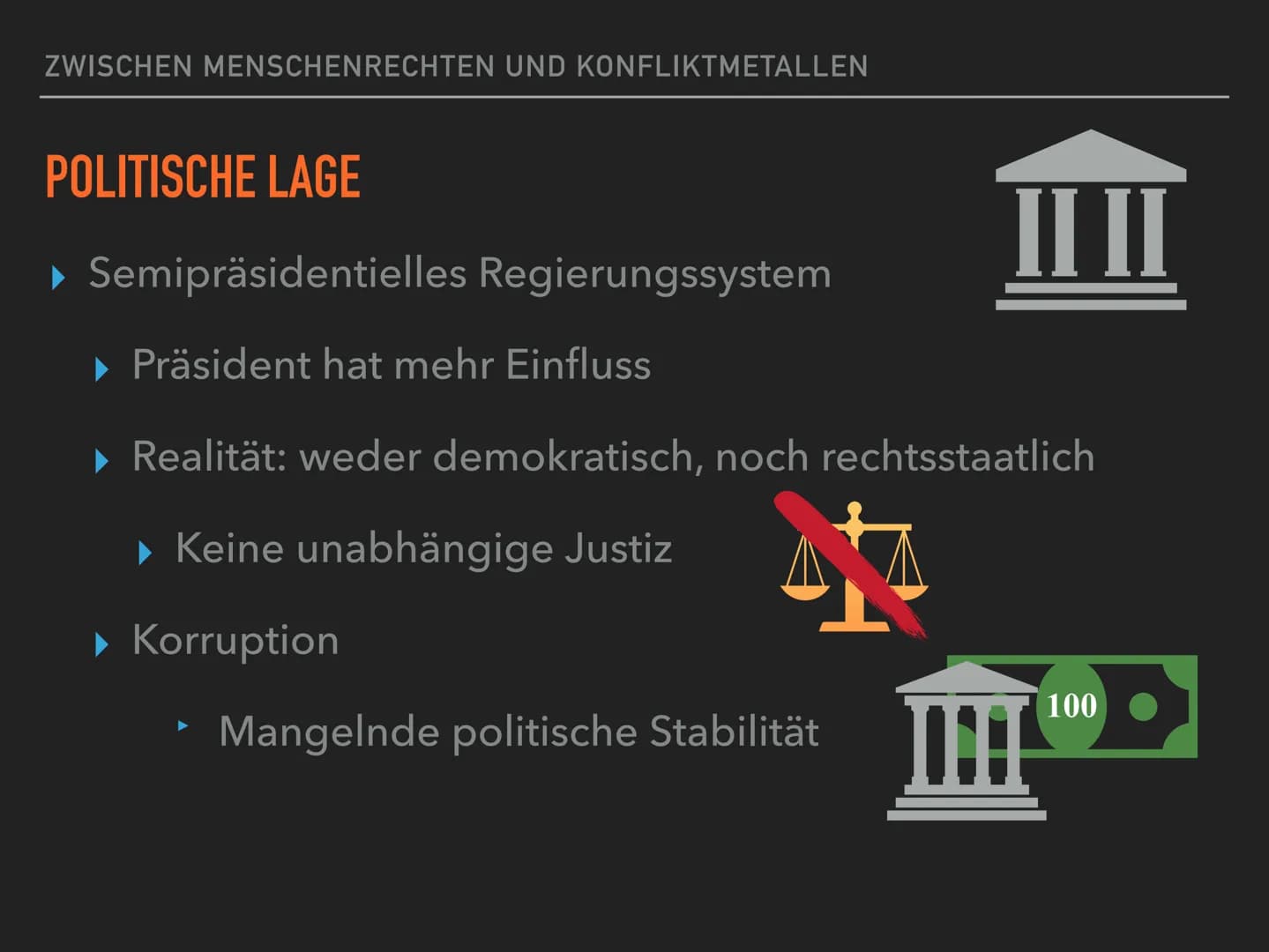 ZWISCHEN MENSCHENRECHTEN UND
KONFLIKTMETALLEN
COLTANABBAU IN DER
D. R. KONGO ZWISCHEN MENSCHENRECHTEN UND KONFLIKTMETALLEN
GLIEDERUNG
▸ Geog