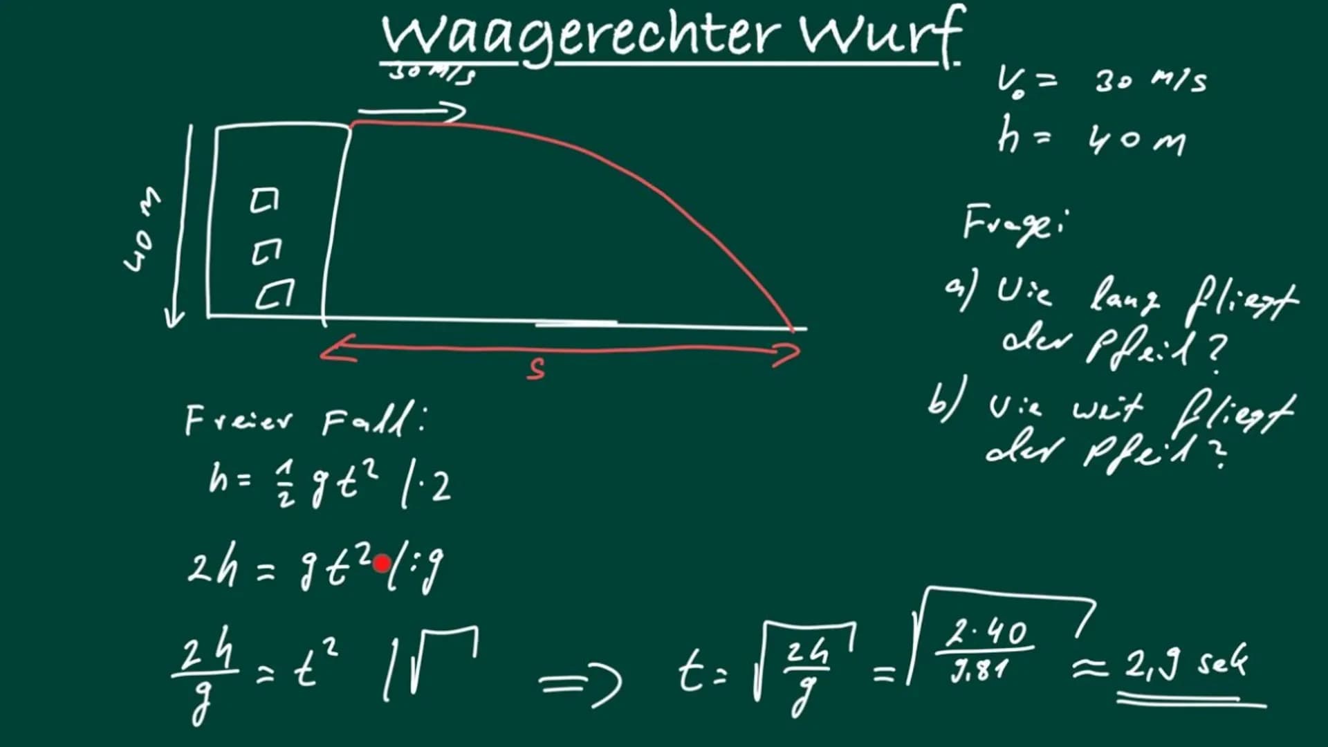 won
DID
Waagerechter Wurf
उठलाs
Freier Fall:
2₁/ 276 = = = 4
6:) 278 = уч
S
уч
+1=7 (= 1 27=1/17
||
V₂ = 30 m/s
h = 40m
Fragei
al vie lang f