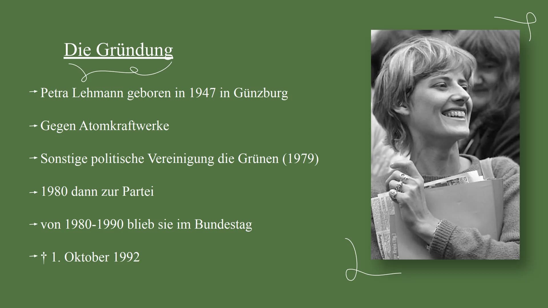 Die Grünen
Von: Aqida
Azra
Selin
Özlem 2
Inhaltsverzeichnis:
Was sind die Grünen?
→
→ Die Gründung
→ Die Wähler
→ Meinung
Die Geschichte
→ H