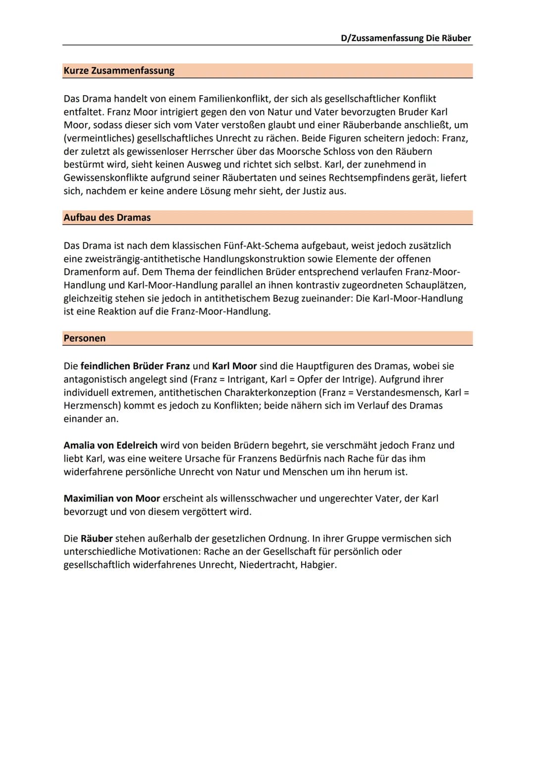 Werkdaten:
●
●
Gattung/Textsorte: Drama
Erscheinungsjahr: 1781
Uraufführung: 1782
● Literarische Epoche: Sturm und Drang
Übersicht
I.
Inhalt