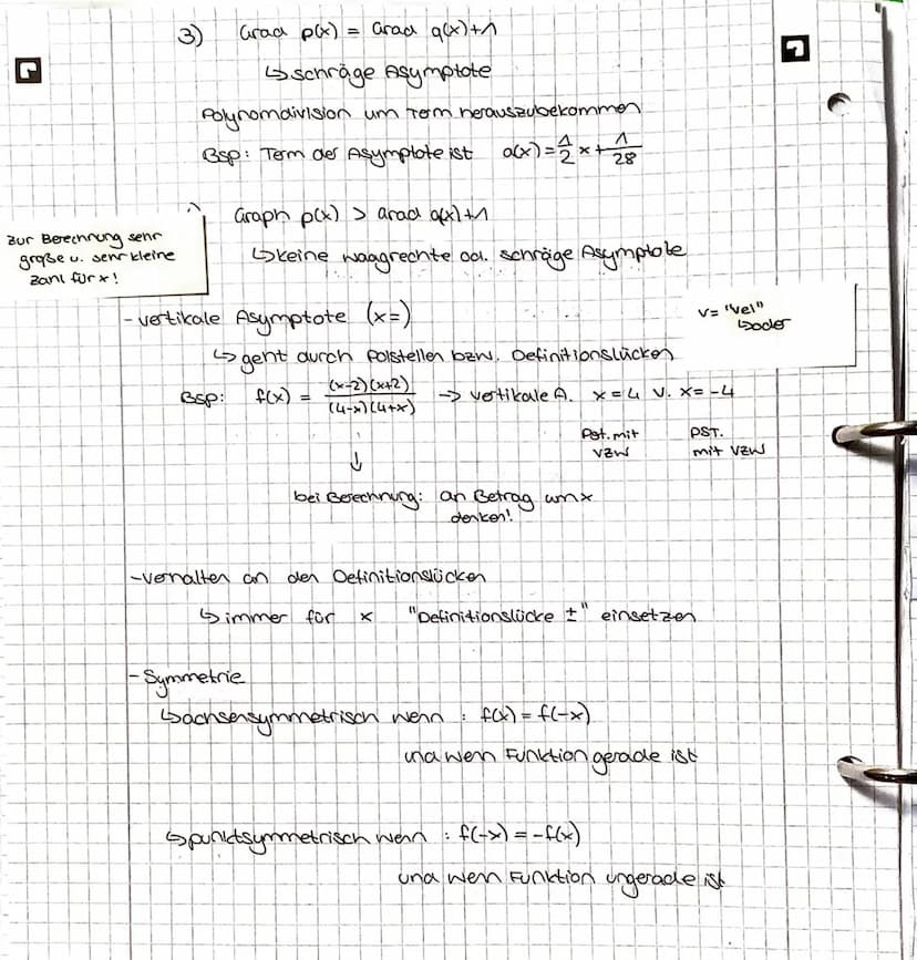 Polstelle Zahl
Senkrechte Asymptate
€ geom. obj. (Strich
JI
Definitions lücken
lim
x->xot
Mathe Ex: Gebrochen rationale
→
-Nullstellen
-Asym
