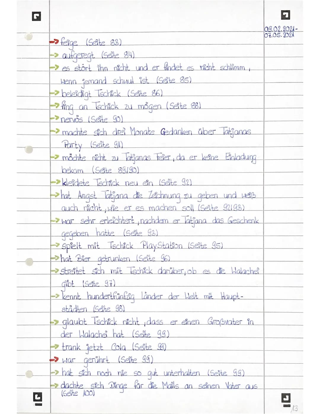 Maik Klingenberg
->14 Jahre alt (Seite 7)
-> mag Tatjana sehr (Seite 8)
geht in die achte Klasse des Hagecius-Gymnasiums
in Berlin (Seite 9)