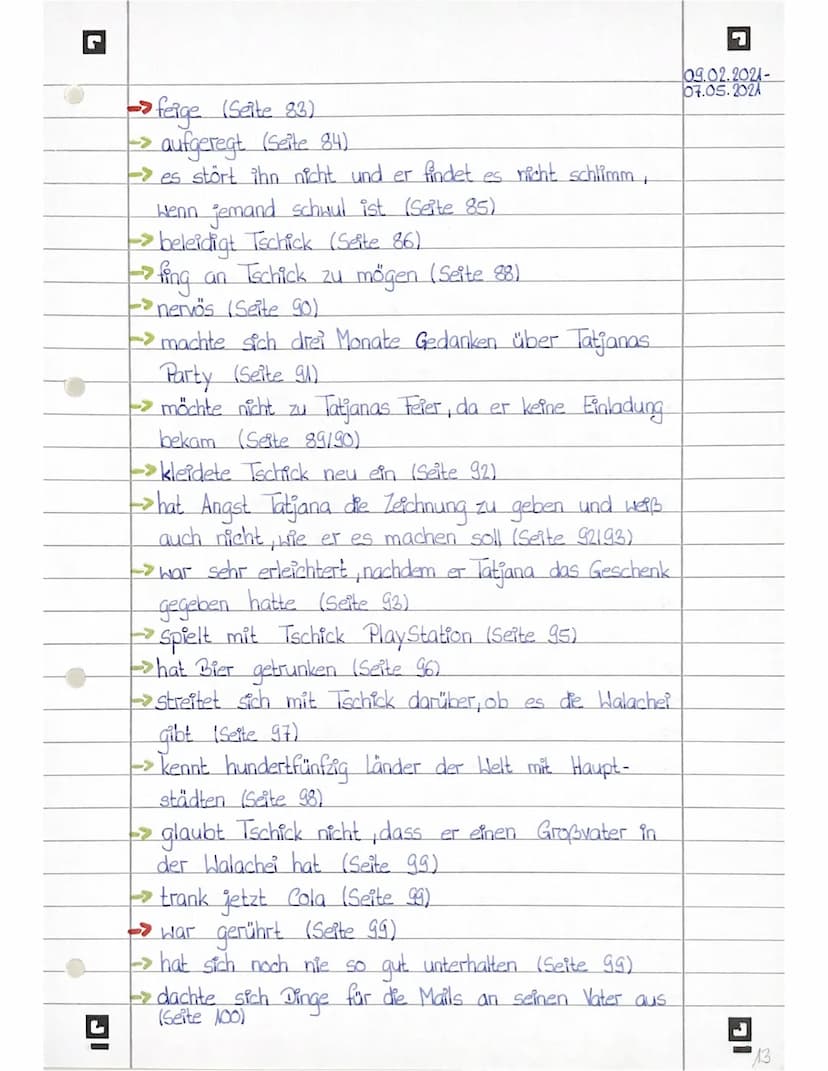 Maik Klingenberg
->14 Jahre alt (Seite 7)
-> mag Tatjana sehr (Seite 8)
geht in die achte Klasse des Hagecius-Gymnasiums
in Berlin (Seite 9)