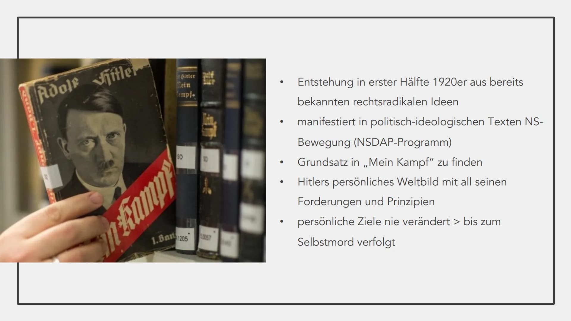 DIE IDEOLOGIE
DES
NATIONALSOZIALISMUS
#
2. GLIEDERUNG
1.
2.
3.
4.
Die Weltanschauung Hitlers und die Kernpunkte der Ideologie
a. Nationalsoz