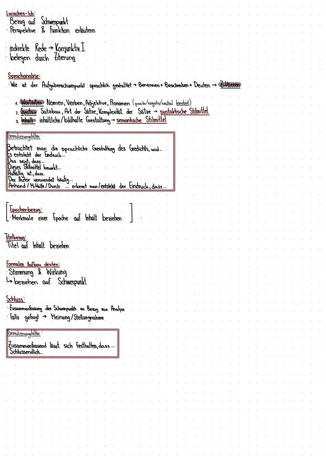GEDIENTSANALYSE
SPRACHLICHE GESTALTUNGSMITTEL
Syntaktische Stillmittel Besonderheiten
Wiederholung
Anapher
Alliteration
Akkumulation
Allegor