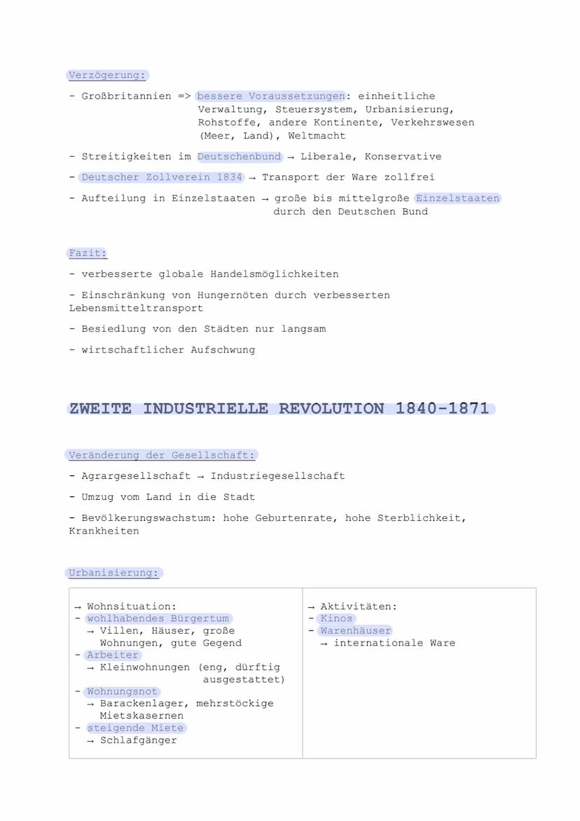 Themen: Frühindustrialisierung (1750-1840)
- beginnende (zweite) Industrielle Revolution (1840-1871)
- Verbesserung der Rahmenbedingungen
- 
