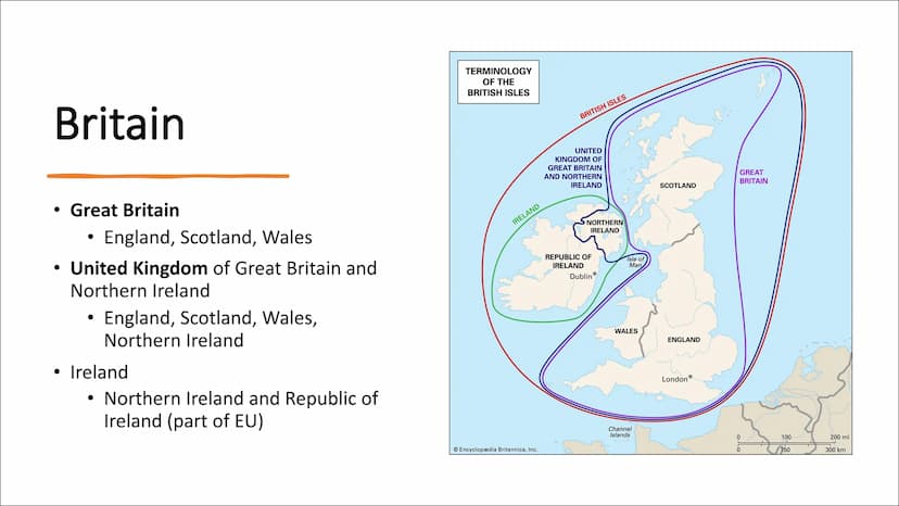 Great Britain Britain
Great Britain
England, Scotland, Wales
●
• United Kingdom of Great Britain and
Northern Ireland
England, Scotland, Wal