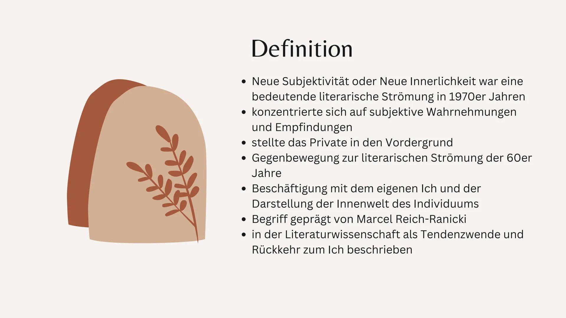 # Neue Subjektivität Definition

Marcel Reich-Ranicki

Historischer Kontext

Inhaltsverzeichnis

Themen & Merkmale

Literatur

Autoren und W