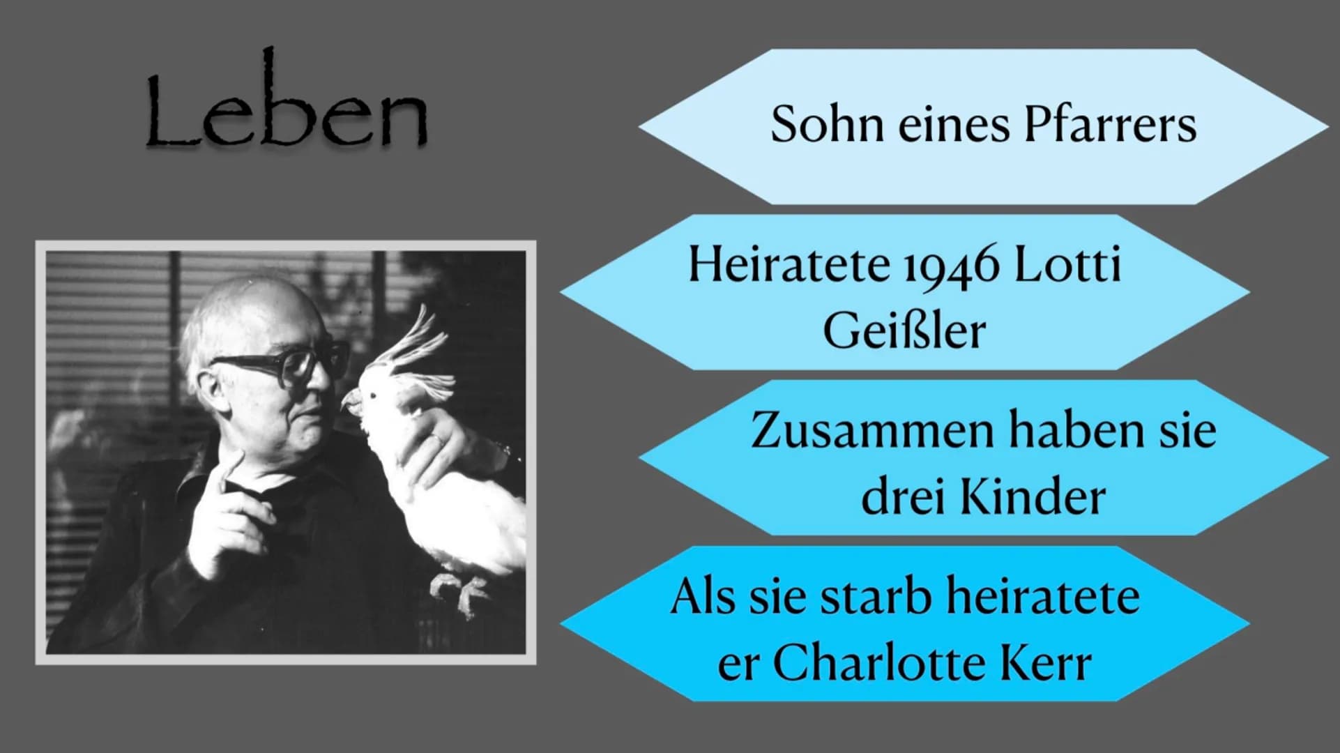 FRIEDRICH
DÜRRENMATT
Biografie Leben
BEKANNTESTEN
WERKE
Quellen
BERUF
Grunddaten Friedrich
Dürrenmatt
*5.Januar.
1921 in
Bern
Grunddaten
†14