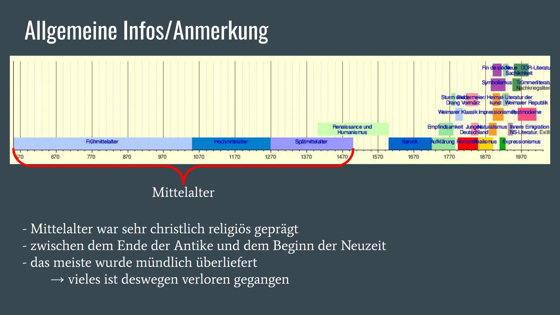 Mittelalter Inhaltsverzeichnis
Allgemeine Infos/Anmerkung
Frühmittelalter
Geschichte
Das Weltbild
Literatur
Merseburger Zaubersprüche
Wichti