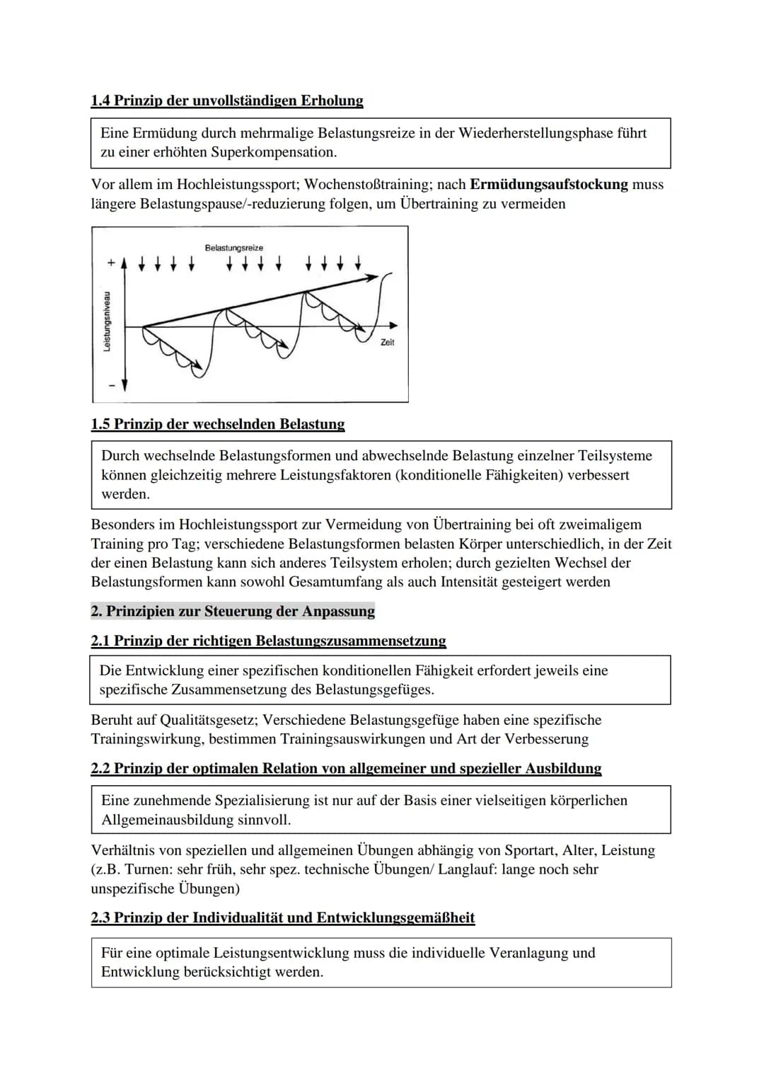 Sport Zusammenfassung
Trainingslehre
Allgemeine Gesetzmäßigkeiten des Trainings
1. Qualitätsgesetz (physiologisches Gesetz)
Spezifische Reiz