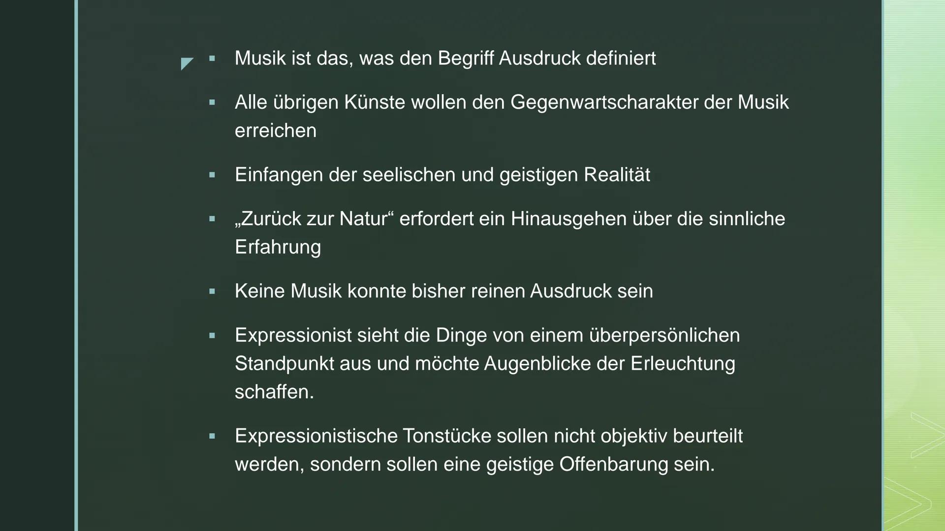Deutsch GFS: Die expressionistische Bewegung in der Musik
1. Musikbeispiele
2. Die Strömung des Expressionismus in der Musik
3. Die Einstell