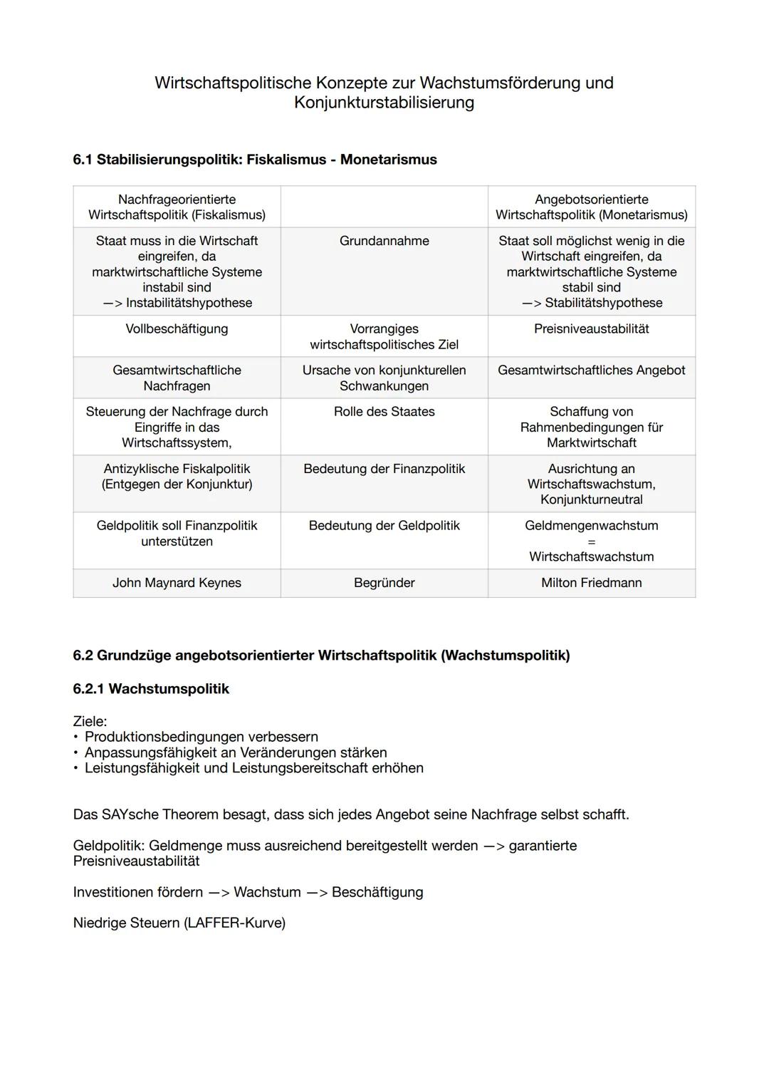 Wirtschaftspolitische Konzepte zur Wachstumsförderung und
Konjunkturstabilisierung
6.1 Stabilisierungspolitik: Fiskalismus - Monetarismus
Na