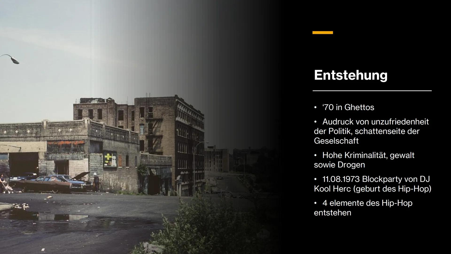 Hip-Hop

Eine Präsentation von
Elena&Aileen Inhalt
• Entstehung des Hip-Hop
• Aufbau&Merkmale
• 4 Elemente
• Instrumente
• Berühmte Personen