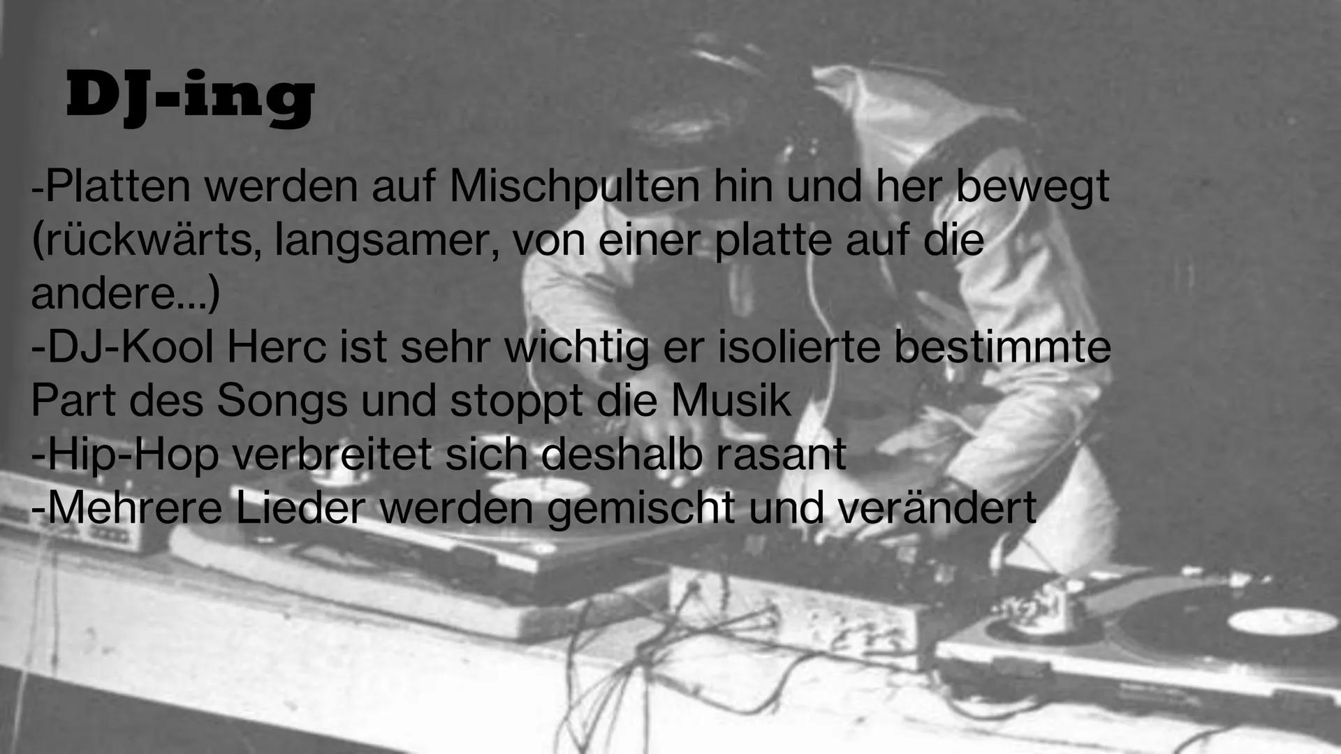 Hip-Hop

Eine Präsentation von
Elena&Aileen Inhalt
• Entstehung des Hip-Hop
• Aufbau&Merkmale
• 4 Elemente
• Instrumente
• Berühmte Personen