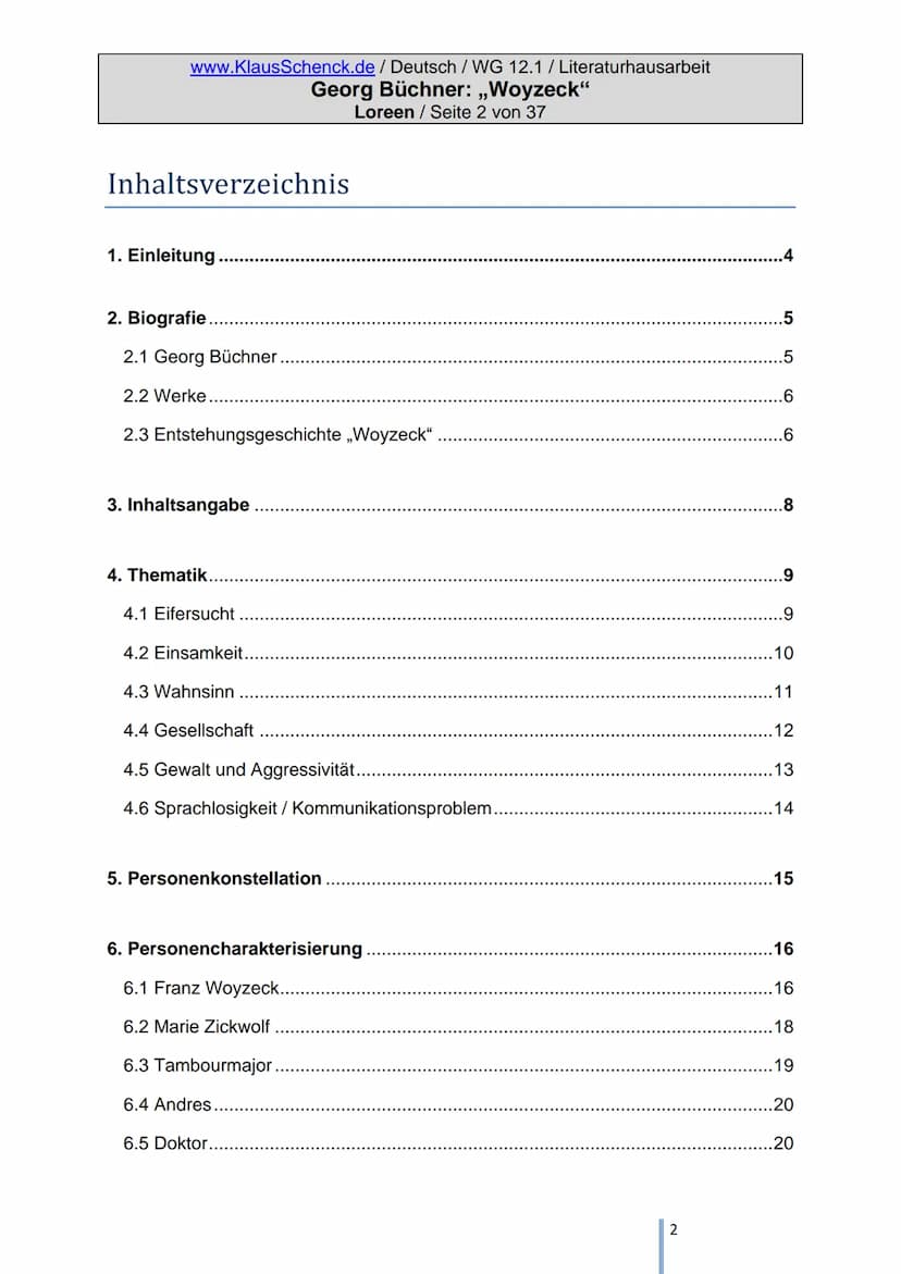 Literatur-Hausarbeit
Tauberbischofsheim
,,Woyzeck"
Von: Loreen
Klasse: 12.1
Schule: Wirtschaftsgymnasium
Fachlehrer: OStR Schenck
Georg Büch