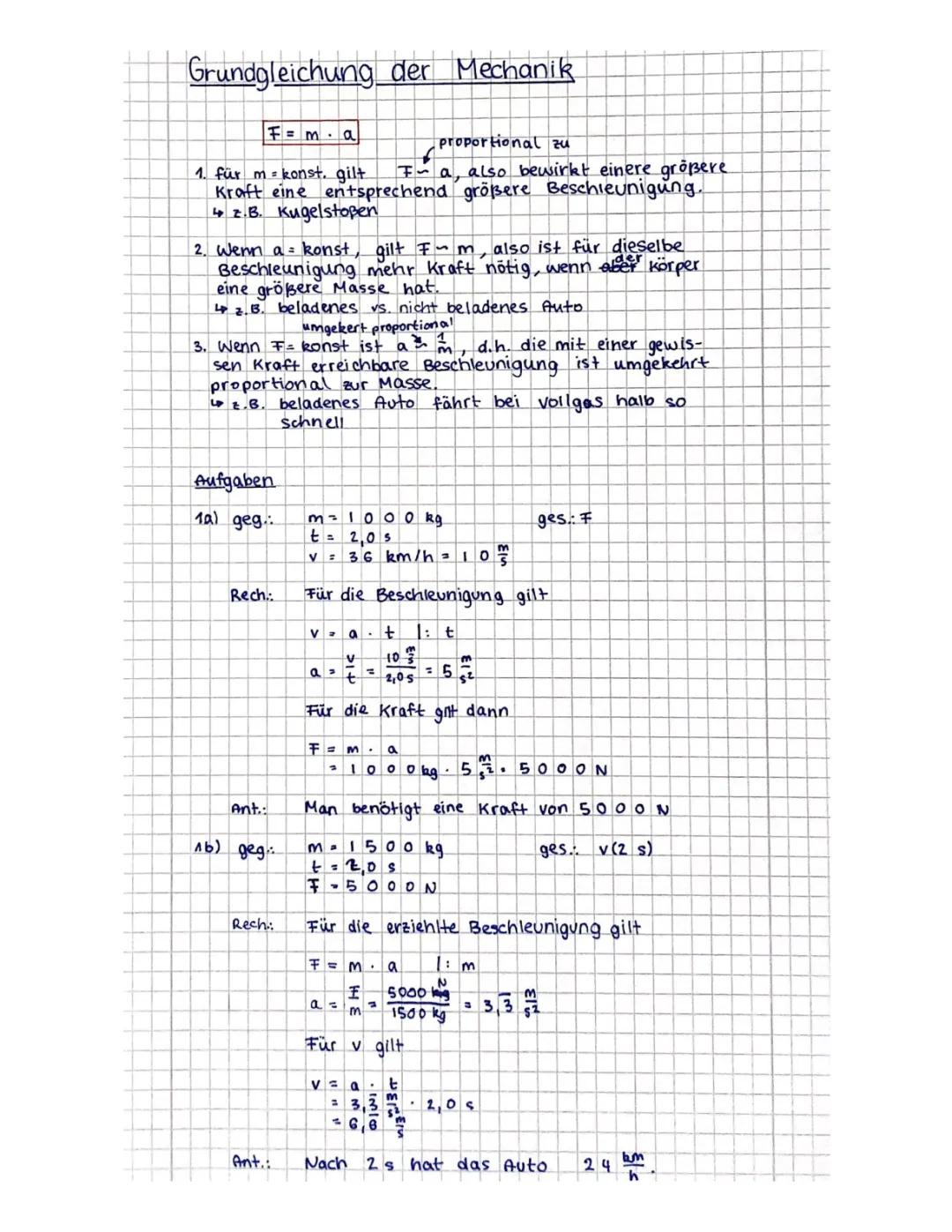 Grundgleichung der Mechanik (F= m•a)