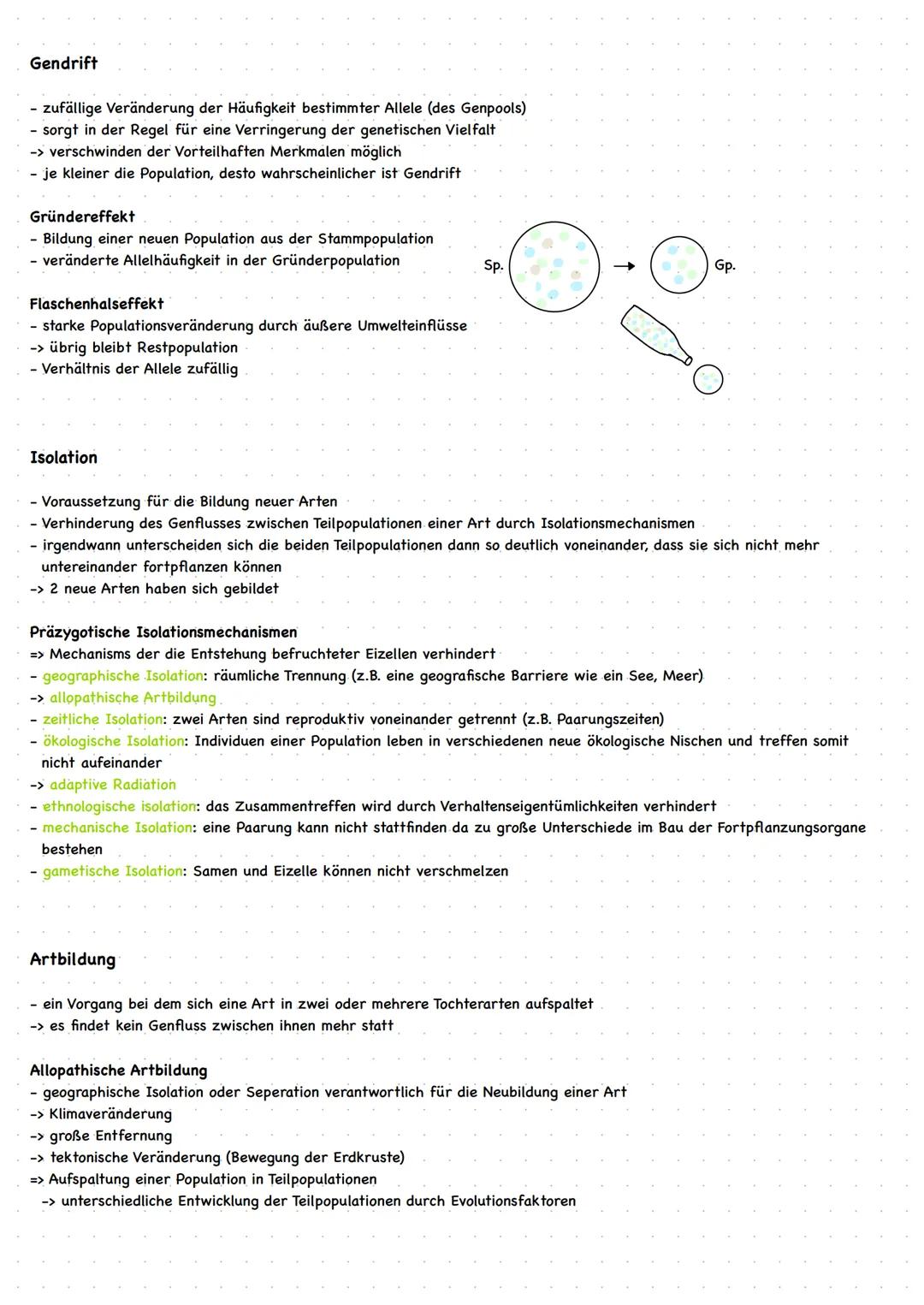 Sympatrische Artbildung

- Neubildung einer Art trotz selben Verbreitungsgebiet
- Arten sind durch verschiedene Isolationsmechanismen getren