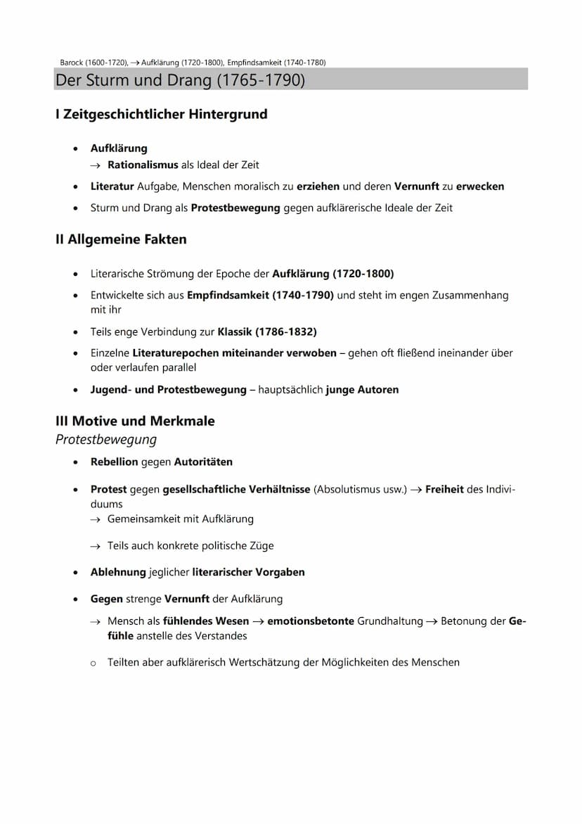 Renaissance (ca. 1400-1520), Aufklärung (ca. 1700-1789), Weimarer Klassik (ca. 1786-1832)
Die Romantik (ca. 1790-1835)
I Zeitgeschichtlicher