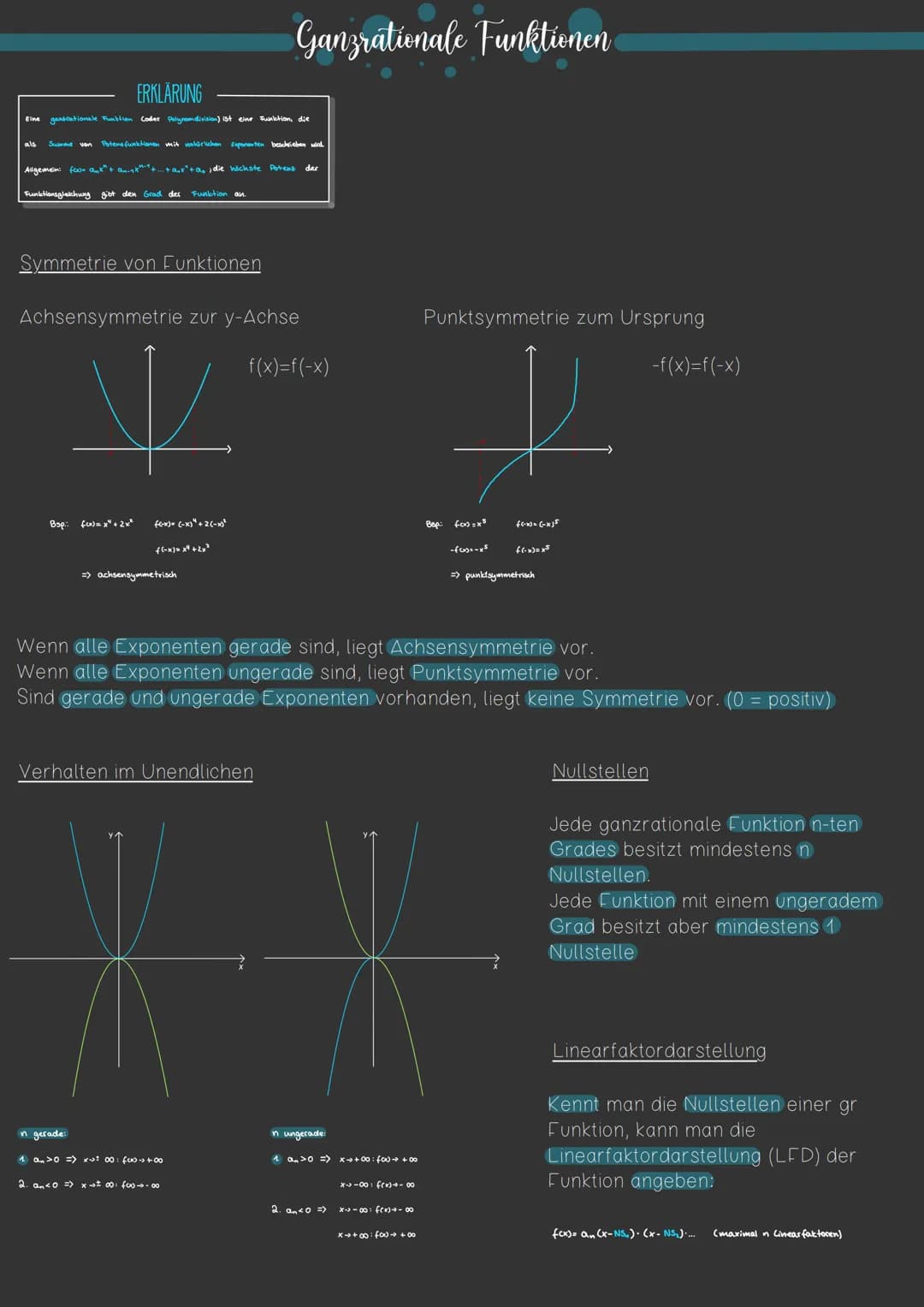 ERKLÄRUNG
Eine Potenz funktion ist eine Funktion, in der die Variable x in
der
Basis einer Potent steht.
Allgemein: f(x)=x", "EN => Potenzfu