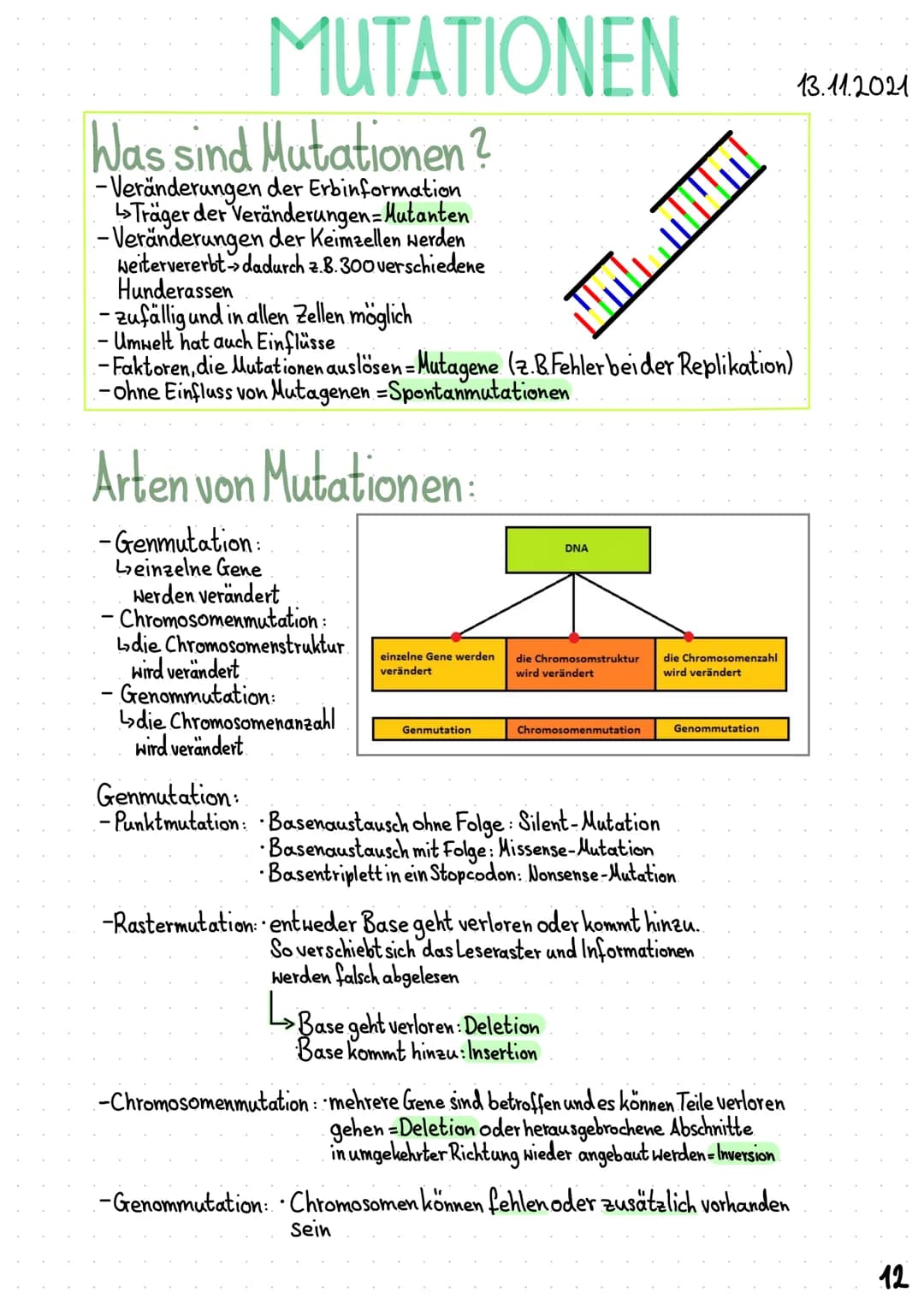 MUTATIONEN
Was sind Mutationen?
- Veränderungen der Erbinformation
Träger der Veränderungen-Mutanten.
- Veränderungen der Keimzellen werden
