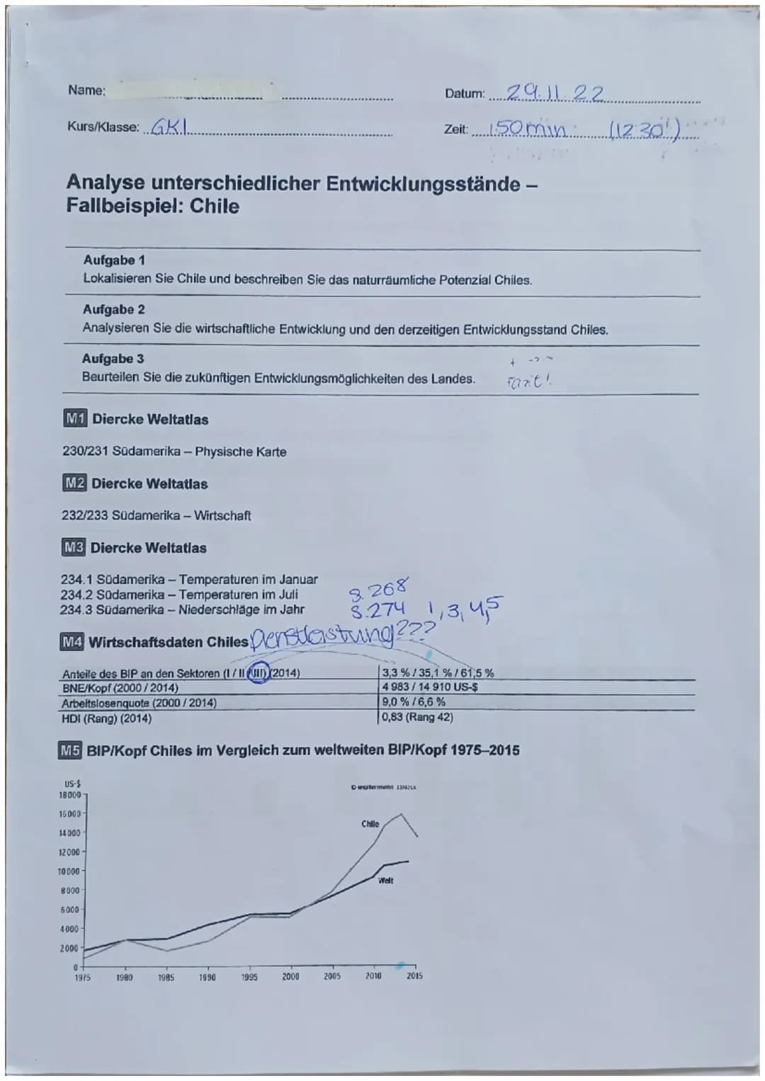 Erdkunde Klausur Q2 12.Klasse unterschiedliche Entwicklungsstände