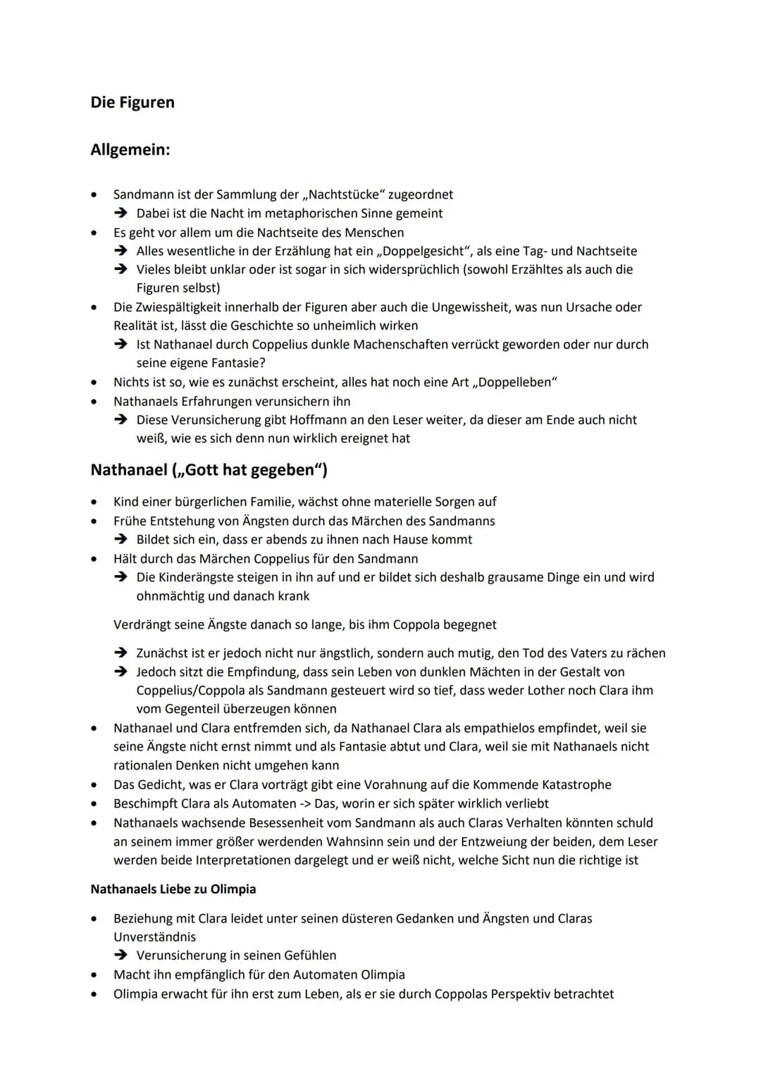 Der Sandmann
Inhalt
Die Novelle beginnt mit drei Briefen. Im ersten erzählt Nathanael seinem besten Freund und
Ziehbruder Lothar, dass ihm s