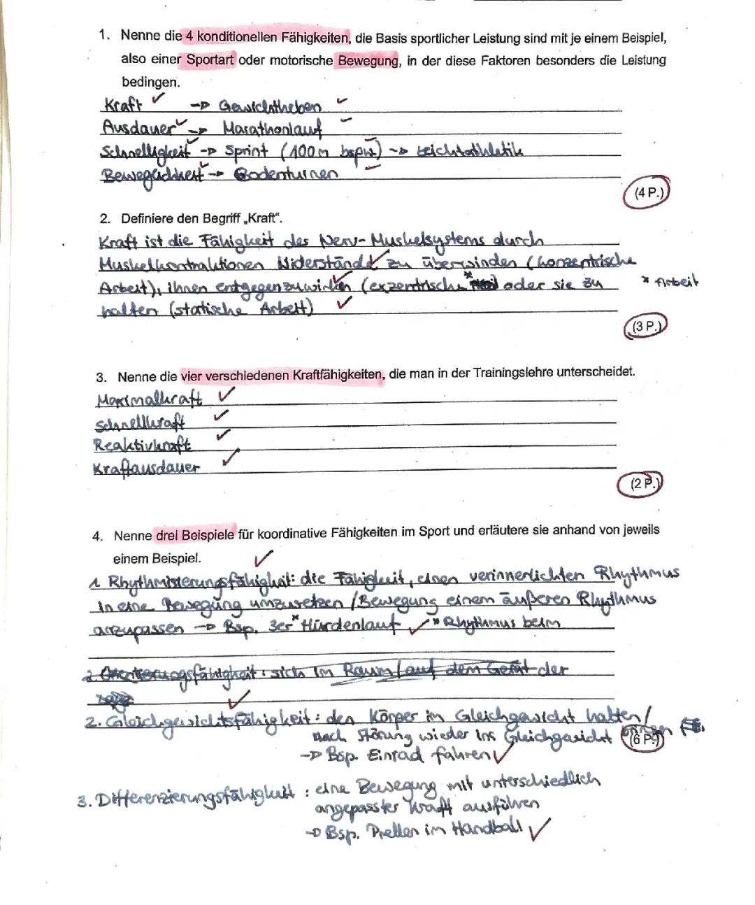 Klausur, Trainingsgrundlagen Sport
