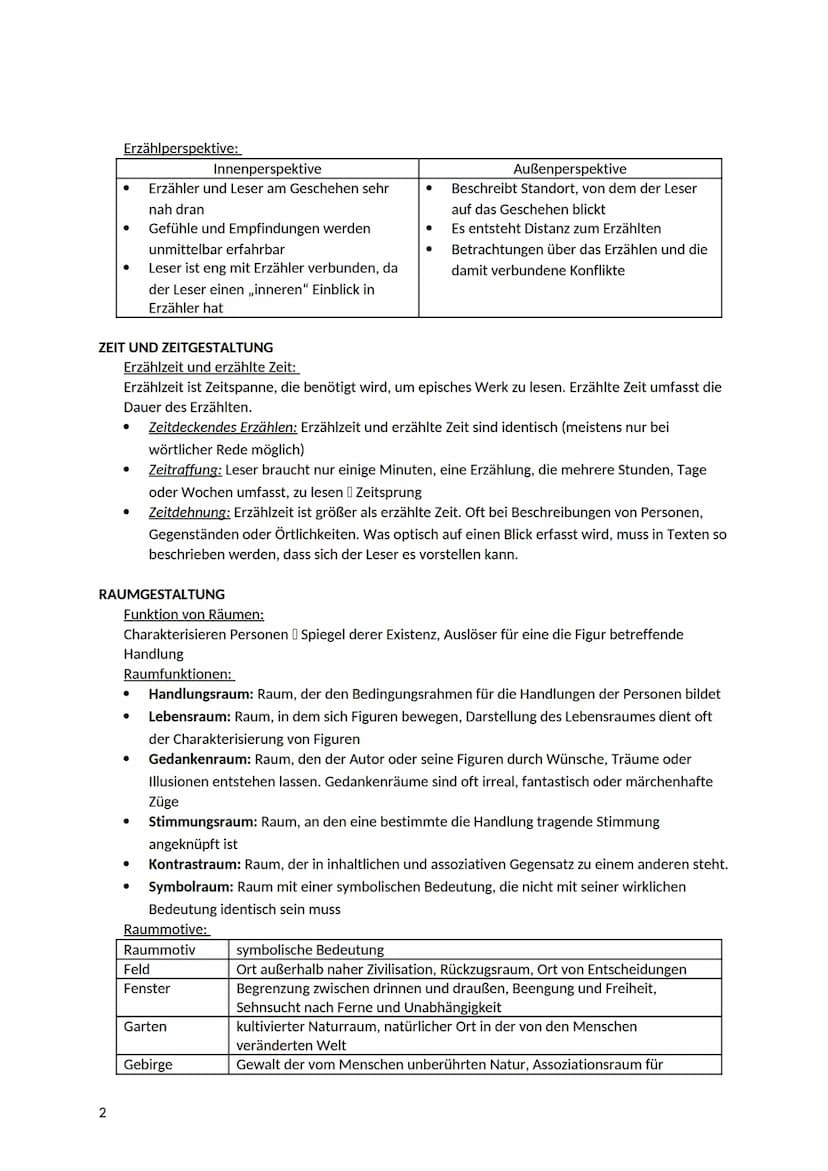 PROSA, DRAMA, LYRIK
1. PROSA
ERZÄHLER UND ERZÄHLERSTANDPUNKT
Erzählerperspektive:
1
●
●
Abitur - Zusammenfassung: Deutsch
1. Person Singular