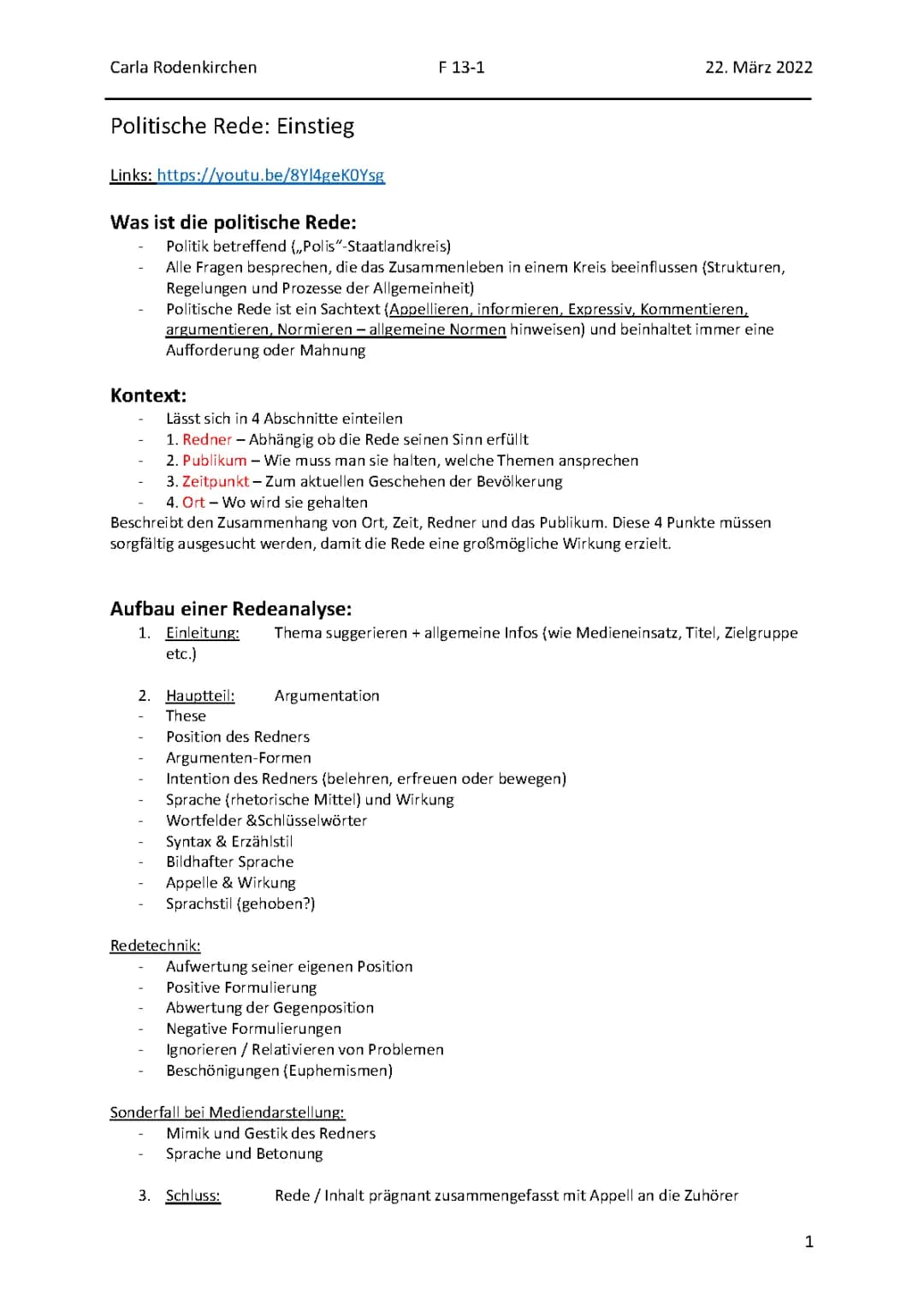 Politische Rede / Redeanalyse