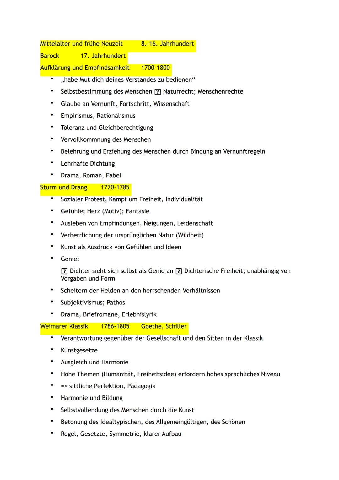 Mittelalter und frühe Neuzeit
Barock
17. Jahrhundert
Aufklärung und Empfindsamkeit 1700-1800
●
●
●
Drama, Roman, Fabel
Sturm und Drang 1770-