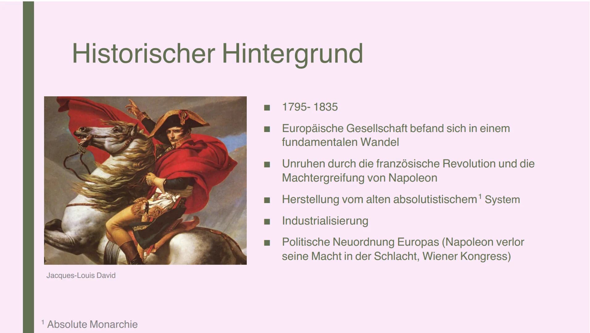 ROMANTIK
Farina und Klara Inhaltsverzeichnis
1. Allgemein
1.1 zeitliche Einordnung
1.2 Begriffserklärung
1.3 Merkmale
2. Historischer Hinter