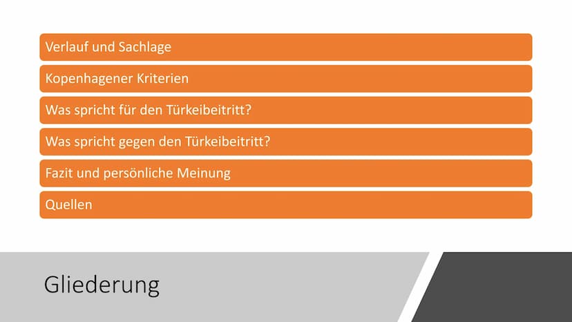 Türkeibeitritt in die EU
Verlauf und Sachlage:
1963: Abkommen von Ankara mit der EWG für eine engere Wirtschaftsverbindung
■ 1987: Beitritts