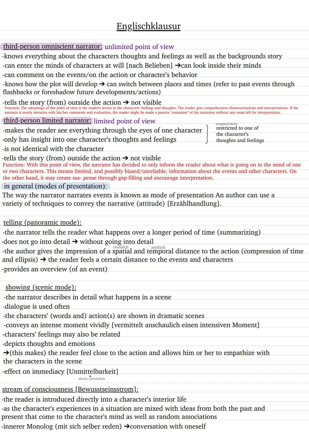 Englischklausur
narrative persepctive and mode(s) of presentation:
in general (narrative perspective):
innerhalb
The narrative perspective (