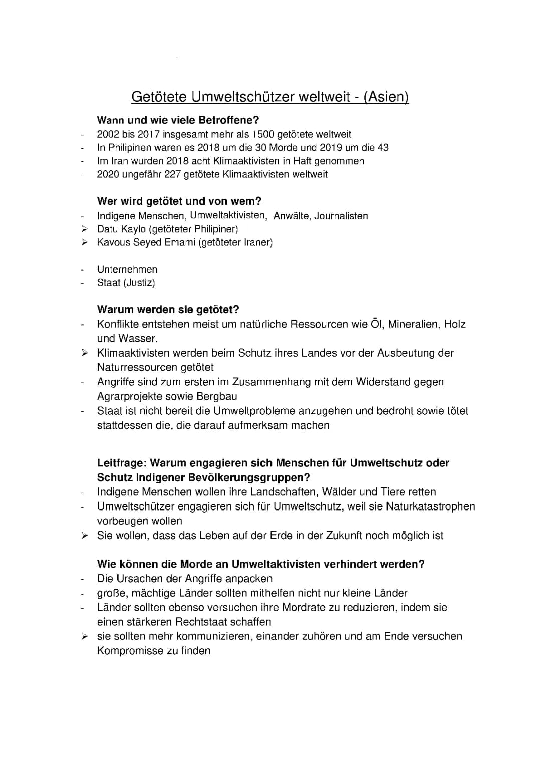 Getötete Umweltschützer (Bereich Asien)