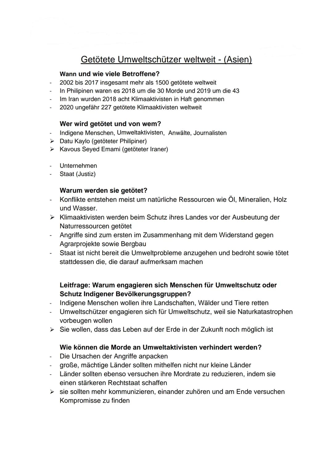 Getötete Umweltschützer weltweit - (Asien)
Wann und wie viele Betroffene?
2002 bis 2017 insgesamt mehr als 1500 getötete weltweit
In Philipi