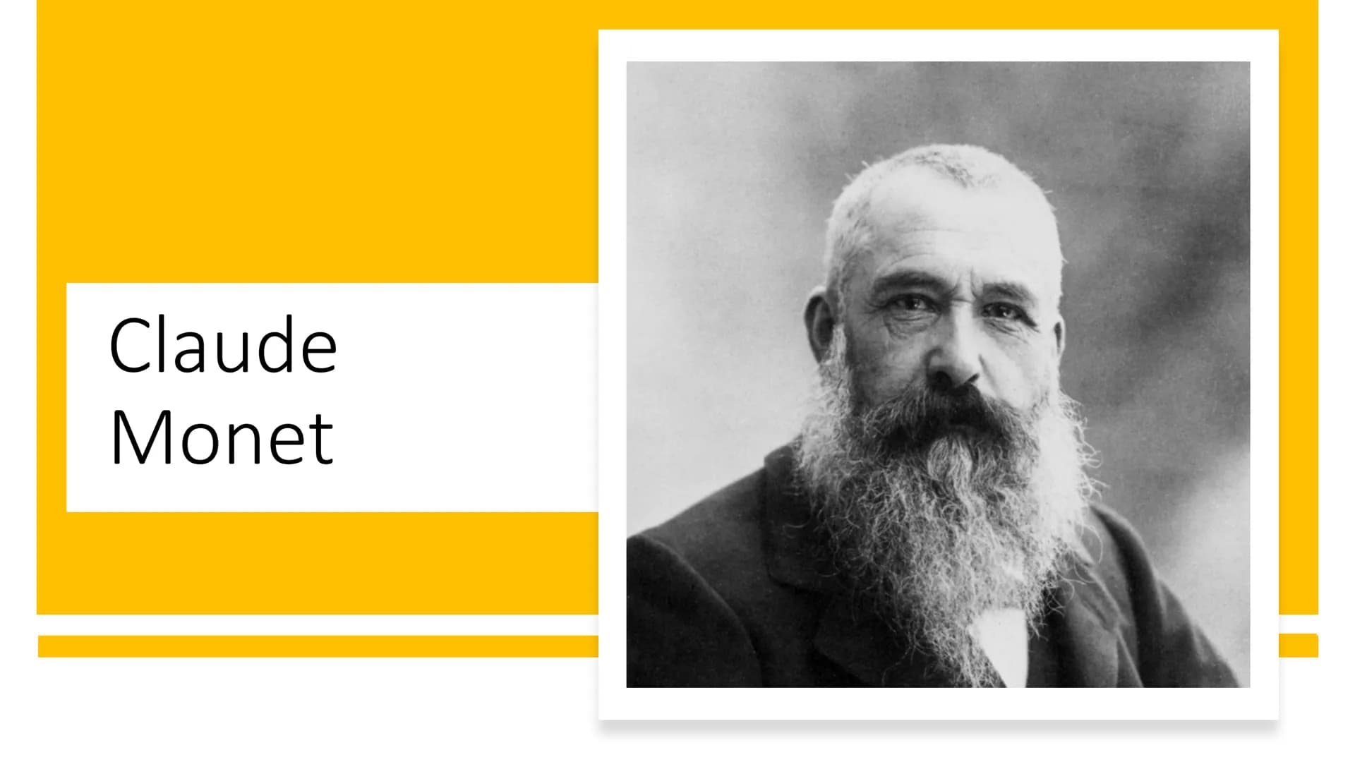 Claude
Monet Struktur
●
●
Monets Leben & Karriere
Epoche des Impressionismus
Beispiele Monets Werke Monets Leben
richtiger Name: Oscar-Claud