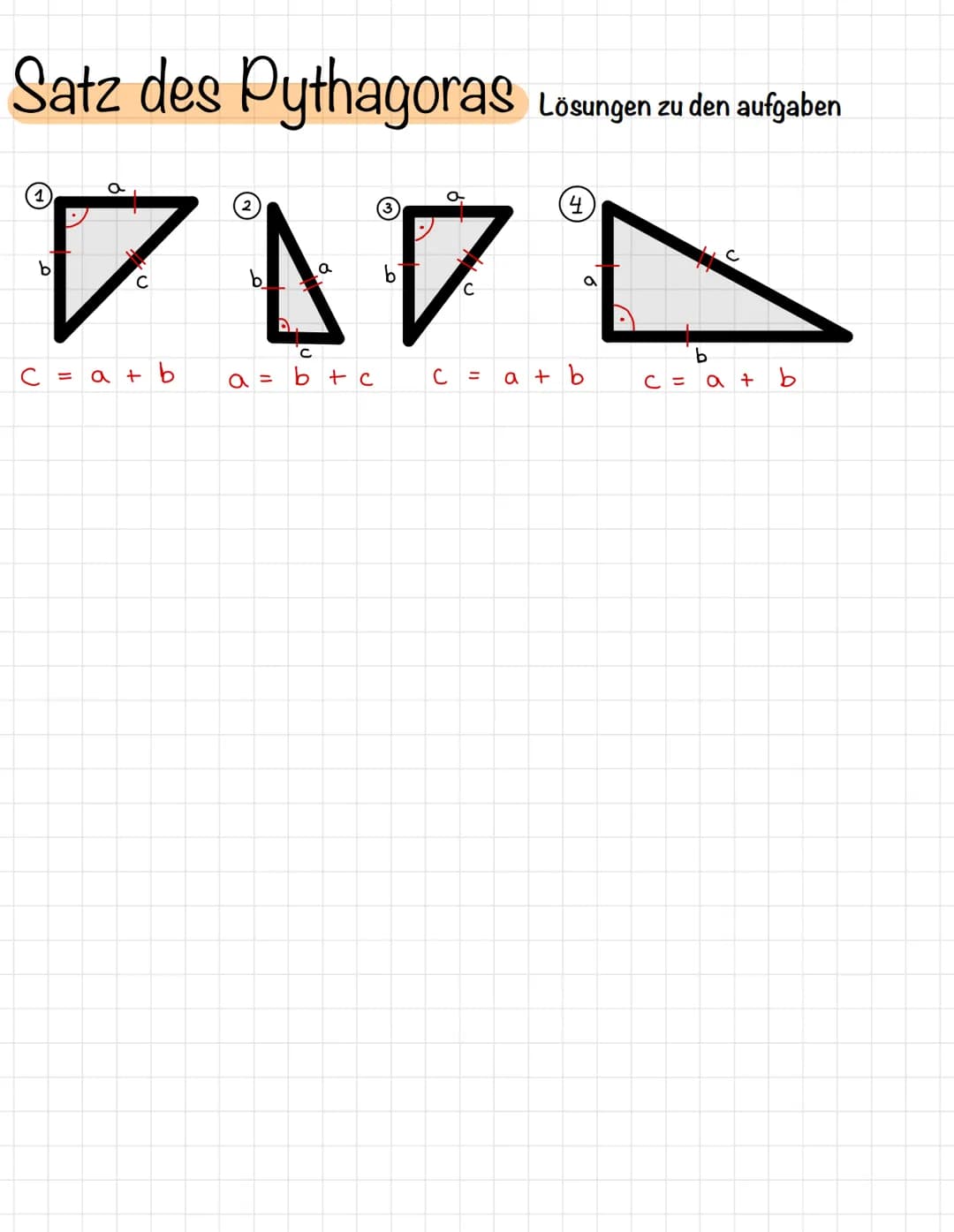 Satz des Pythagoras Lösungen zu den aufgaben
4
b
PADA
a = b + c
C = a + b
4.
с
= a + b
C=
b
at b Satz des Pythagoras
Das hat bestimmt jeder 