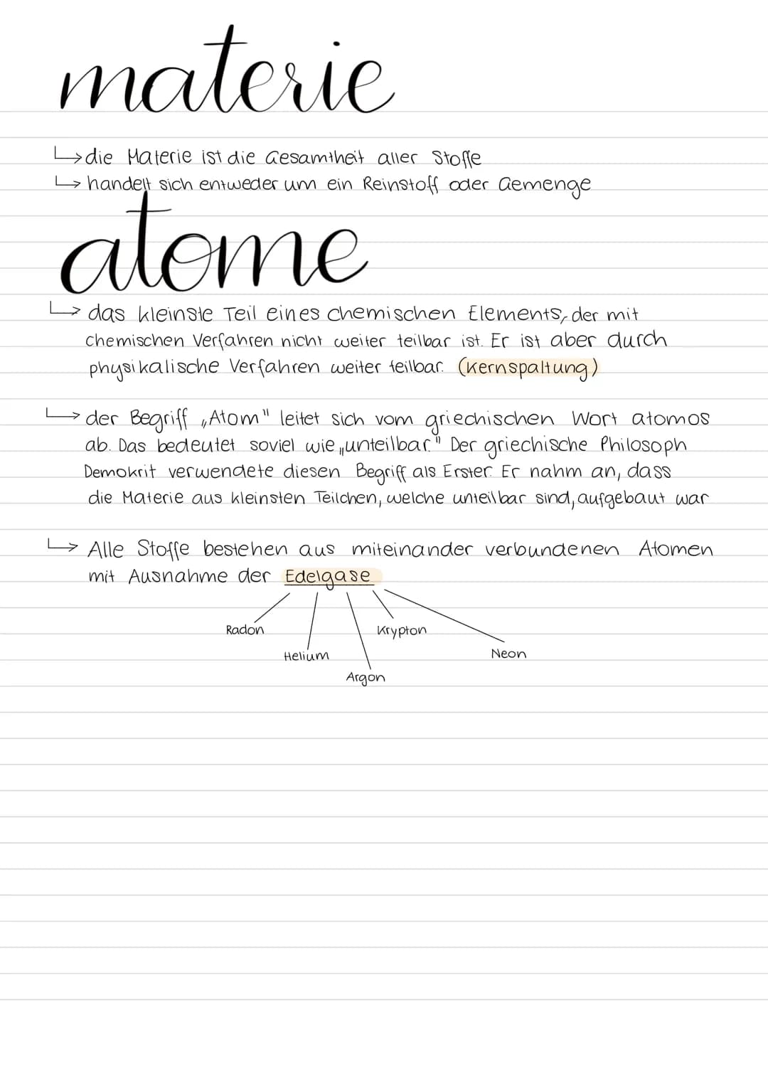 materic
die Materie ist die Gesamtheit aller Stoffe
handelt sich entweder um ein Reinstoff oder Gemenge
atome
→ das kleinste Teil eines chem