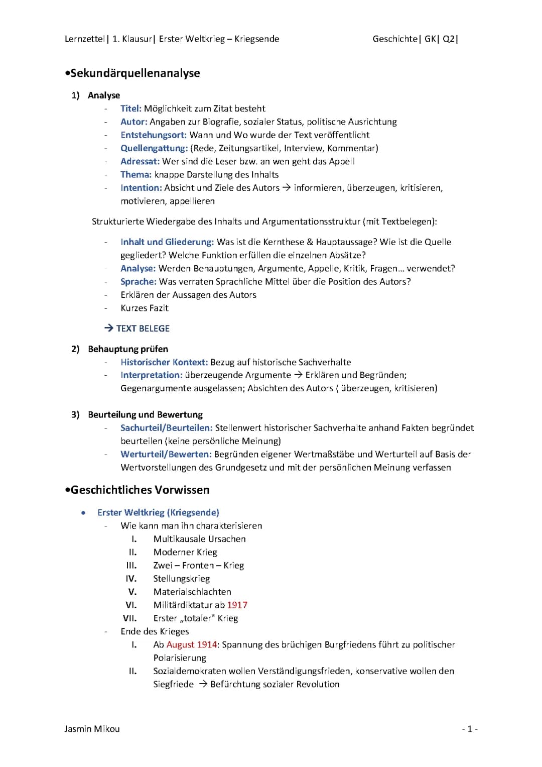 Ende des ersten Weltkrieges und seine Folgen 