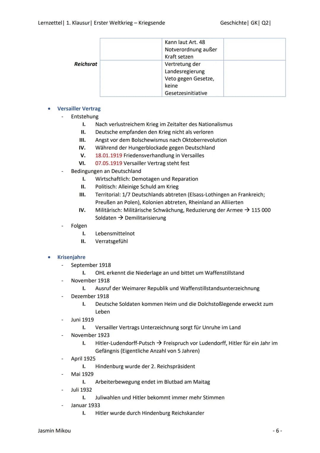 Lernzettel 1. Klausur | Erster Weltkrieg - Kriegsende
•Sekundärquellenanalyse
1) Analyse
Titel: Möglichkeit zum Zitat besteht
Autor: Angaben