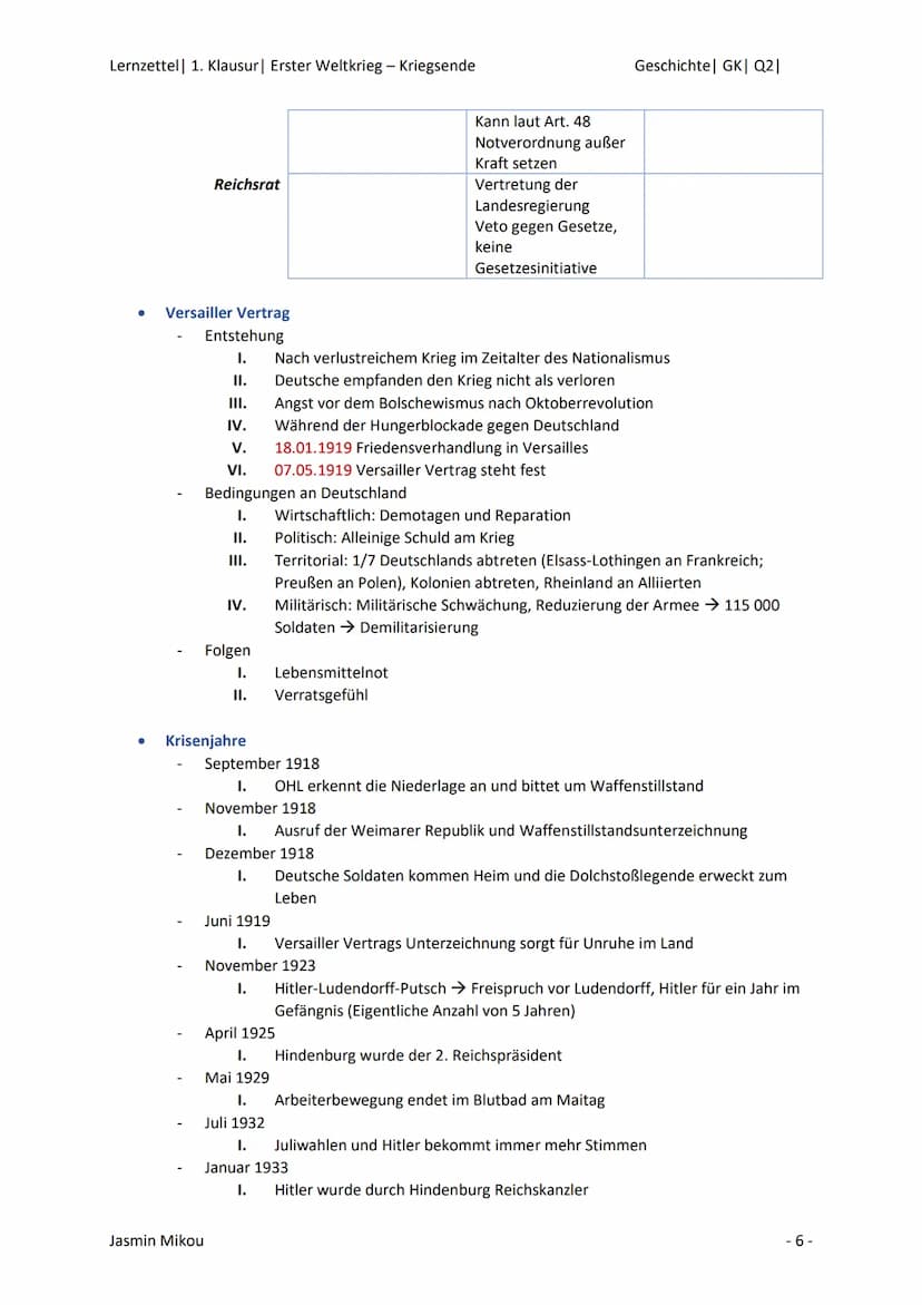 Lernzettel 1. Klausur | Erster Weltkrieg - Kriegsende
•Sekundärquellenanalyse
1) Analyse
Titel: Möglichkeit zum Zitat besteht
Autor: Angaben