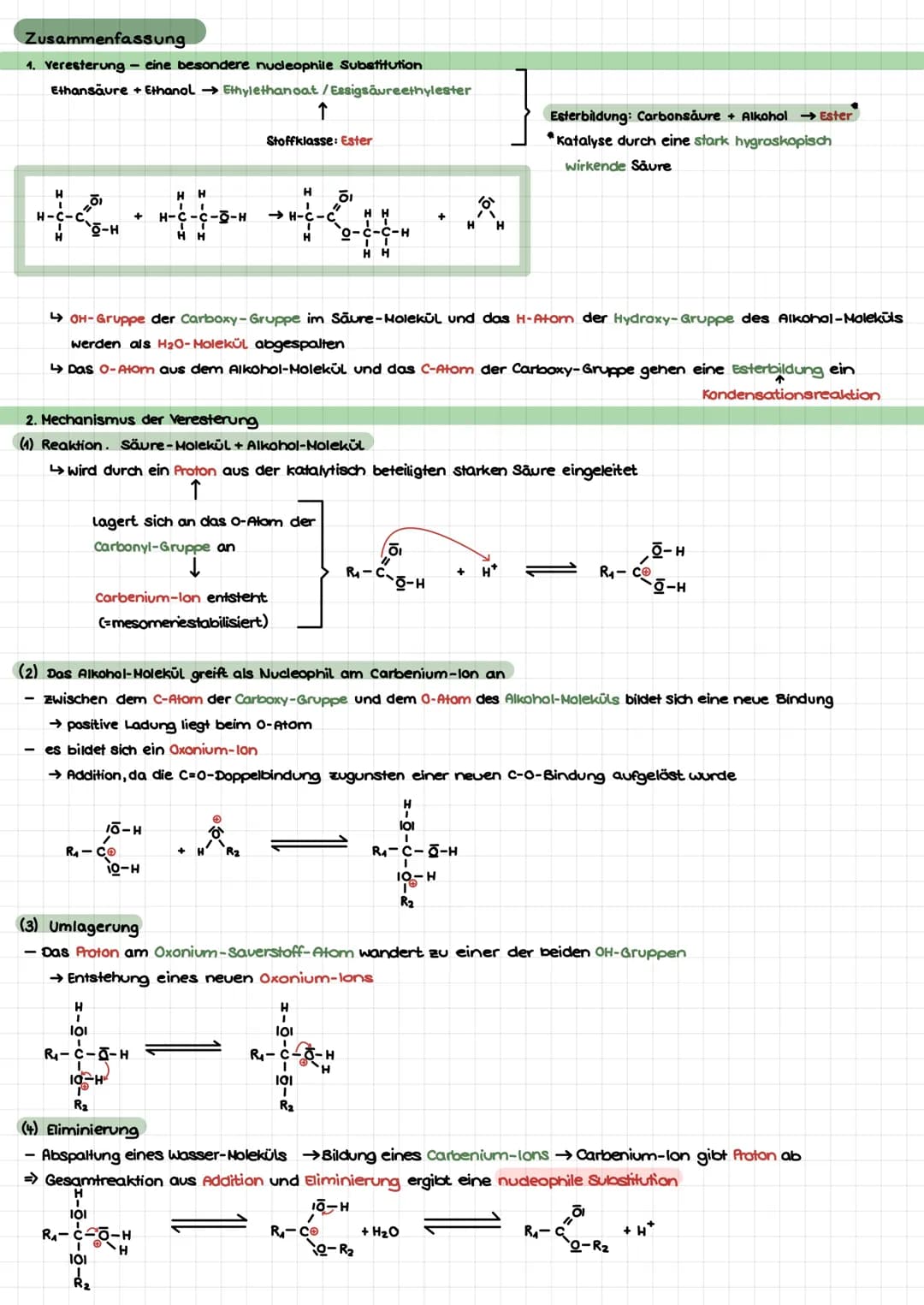 Zusammenfassung
1. Veresterung - eine besondere nucleophile Substitution
Ethansäure + Ethanol Ethylethanoat/Essigsäureethylester
+
R₁ - CO
-