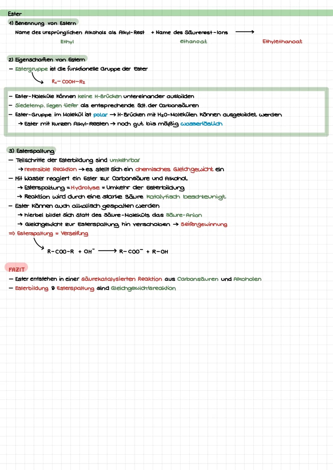 Zusammenfassung
1. Veresterung - eine besondere nucleophile Substitution
Ethansäure + Ethanol Ethylethanoat/Essigsäureethylester
+
R₁ - CO
-