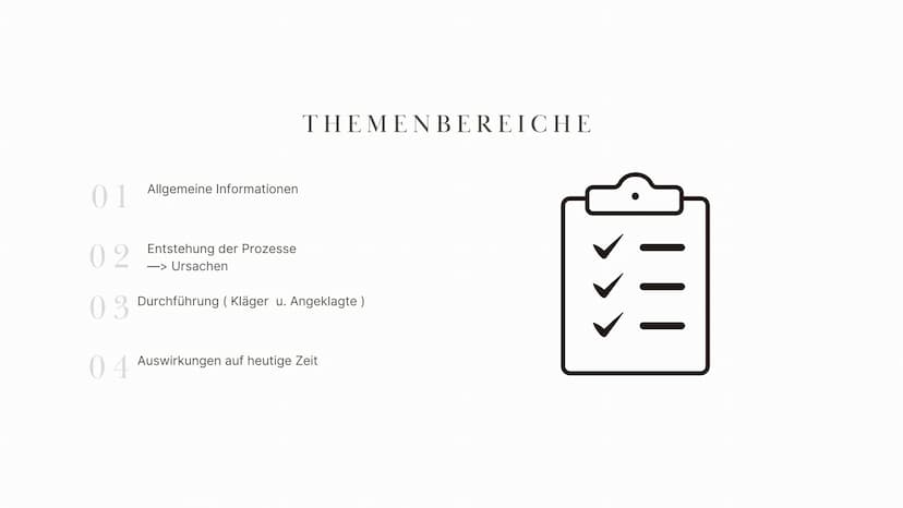 9
NÜRNBERGER PROZESSE
Nov. 1945- Apr. 1949 THEMENBEREICHE
Allgemeine Informationen
01
02
Entstehung der Prozesse
-> Ursachen
03 Durchführung