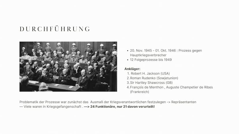 9
NÜRNBERGER PROZESSE
Nov. 1945- Apr. 1949 THEMENBEREICHE
Allgemeine Informationen
01
02
Entstehung der Prozesse
-> Ursachen
03 Durchführung