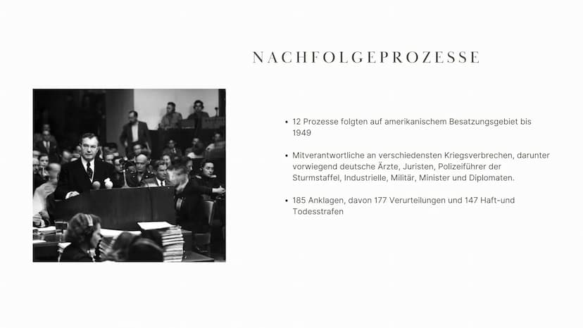 9
NÜRNBERGER PROZESSE
Nov. 1945- Apr. 1949 THEMENBEREICHE
Allgemeine Informationen
01
02
Entstehung der Prozesse
-> Ursachen
03 Durchführung