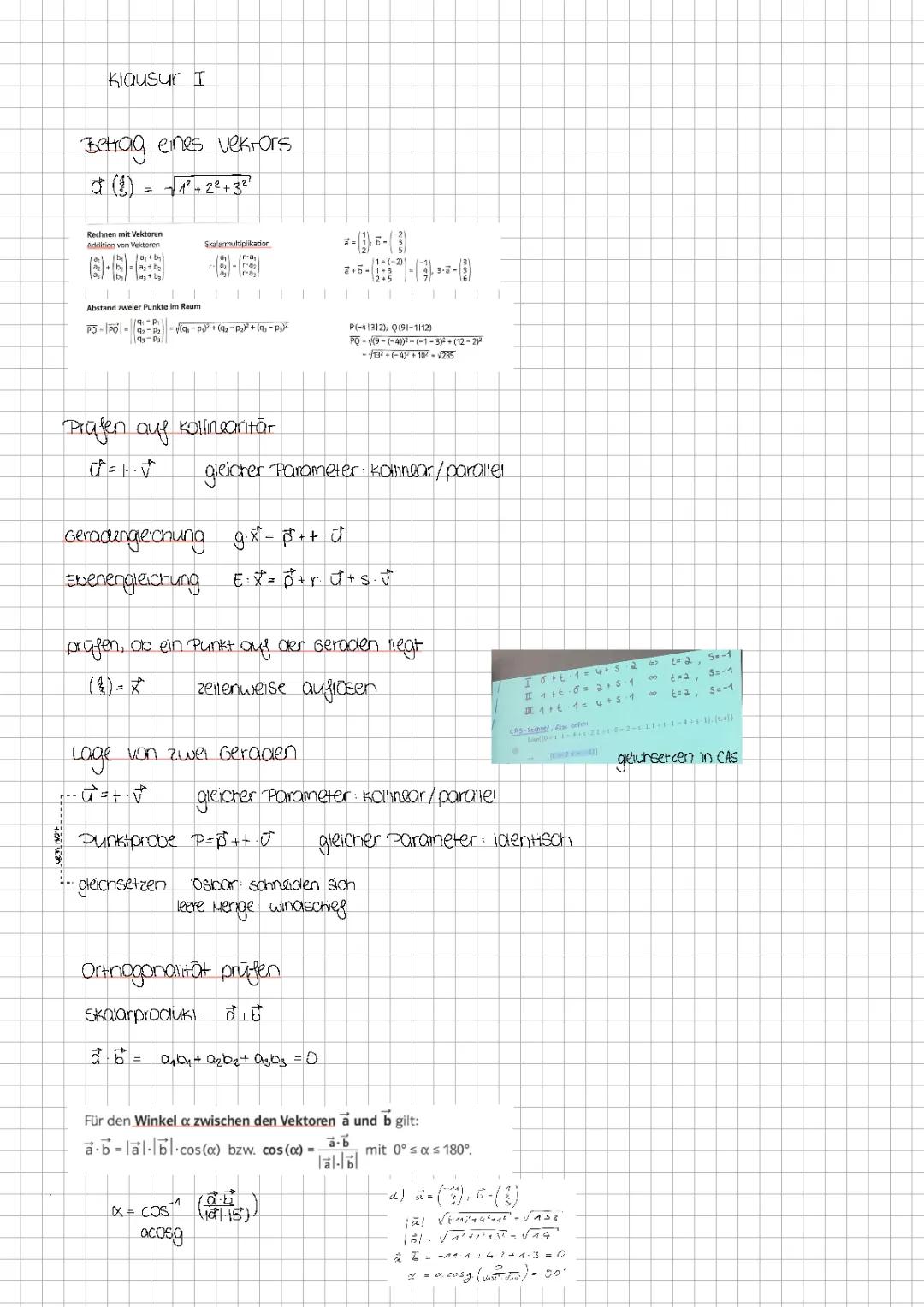 Geometrie/ Vektoren Klausur Lernzettel